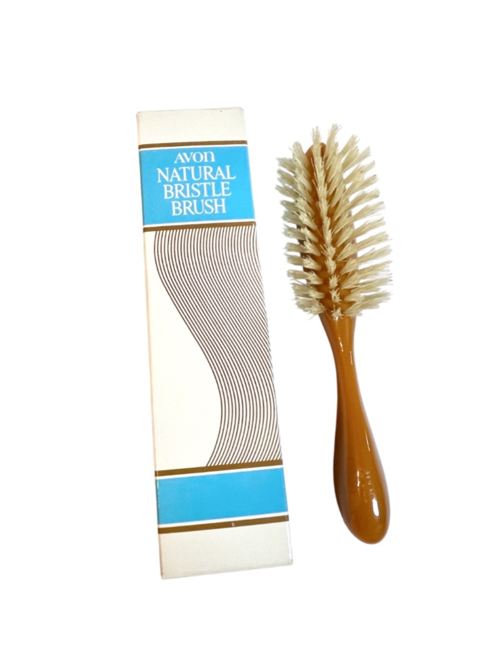 Vintage Avon Natural Bristle Brush; 8" Caramel Butterscotch Performance Flair